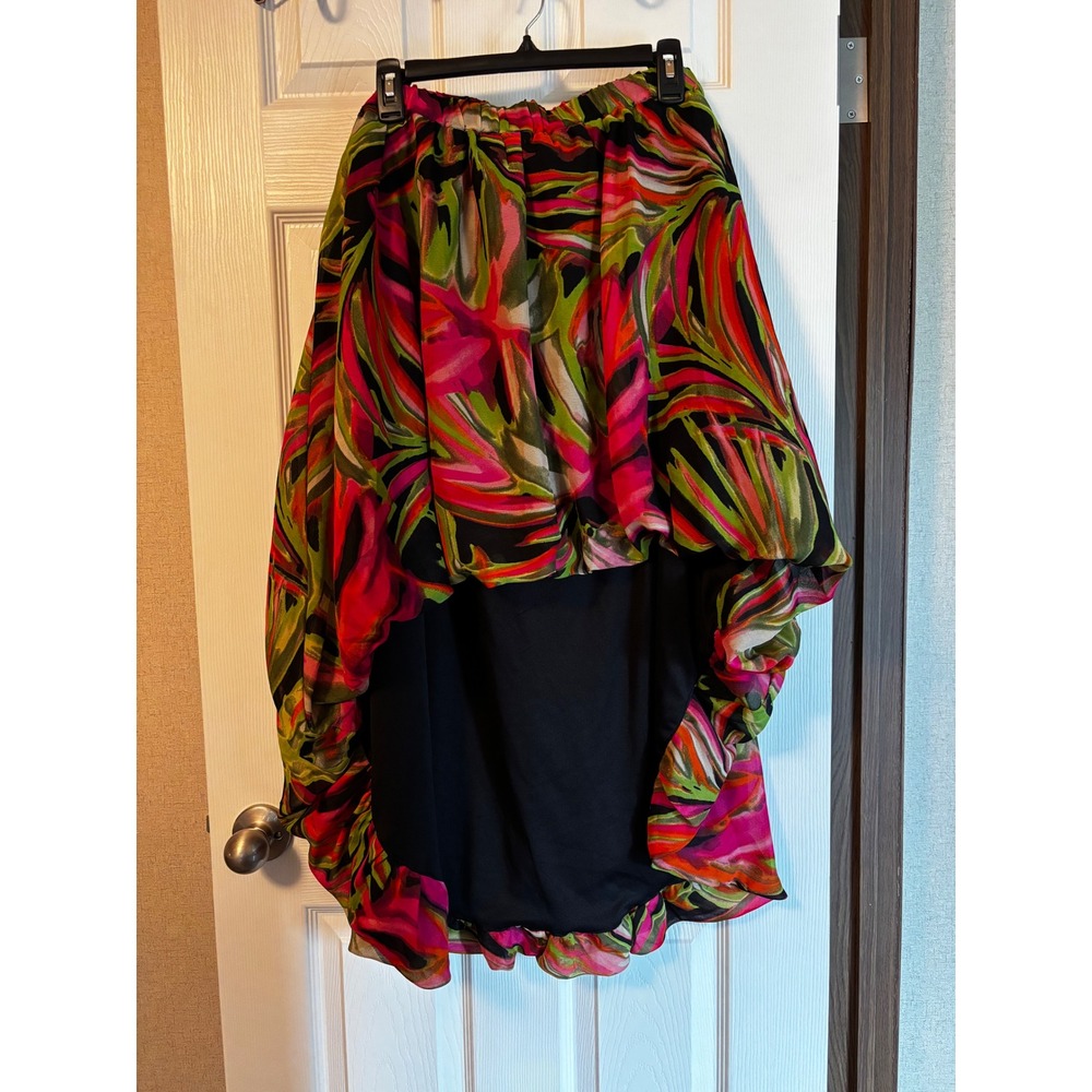TRULY High Low Tropical Palm Print Skirt Pink Green Black Plus Size 3X NWT